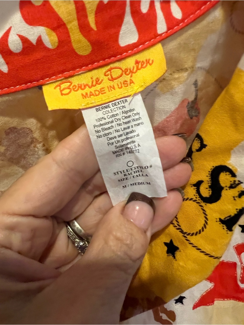 Bernie Dexter Chili 1st Place Yellow and Red Flame Print Dresd